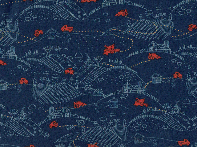 Kinderstoff Bauernhof Dunkelblau