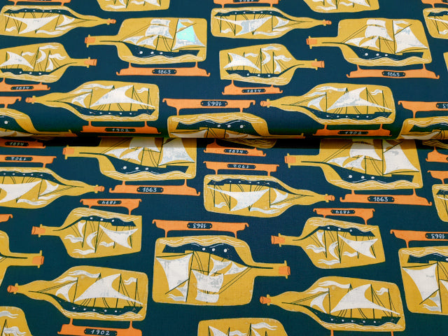 Baumwollstoff Schiffe in Flaschen