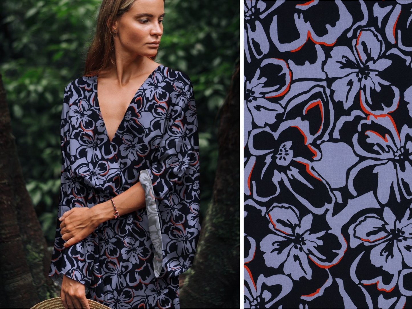 Viskose Lenzing™ EcoVero™ Flowers Himbeer