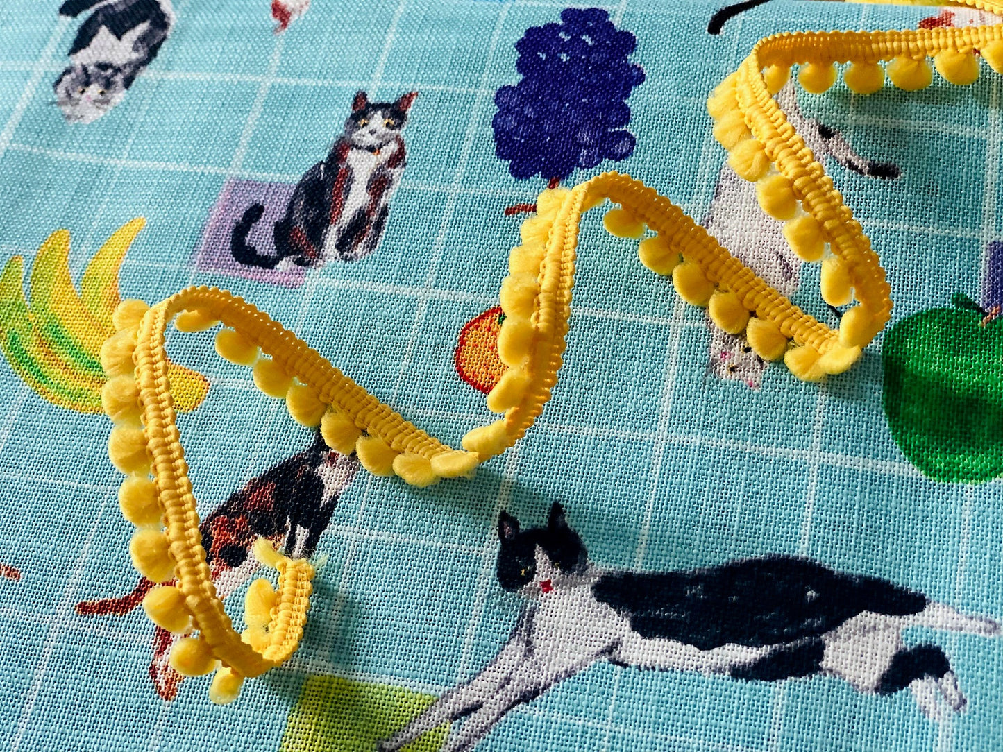 Baumwollstoff Katzen Karo Türkis