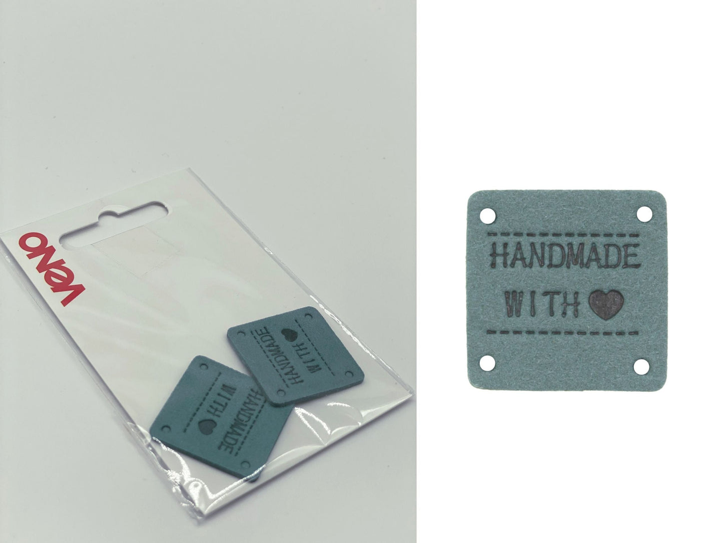 Velours-Lable Handmade with Love Rauchblau