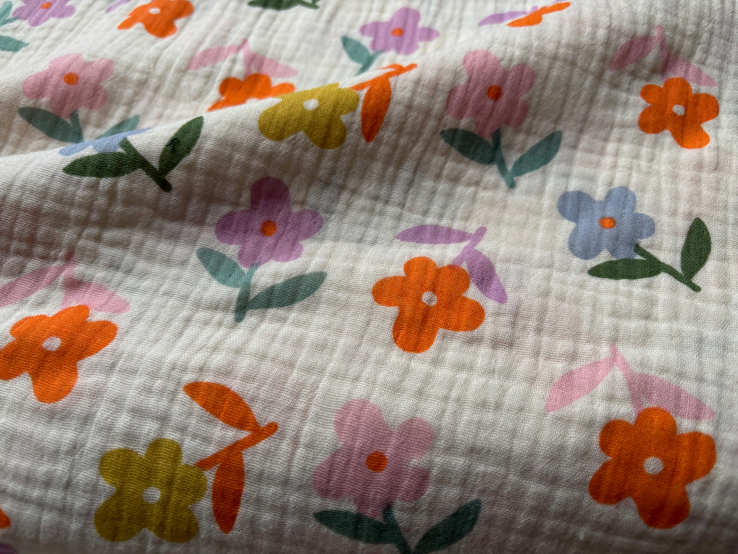 Musselin/Gauze Blumen Orange