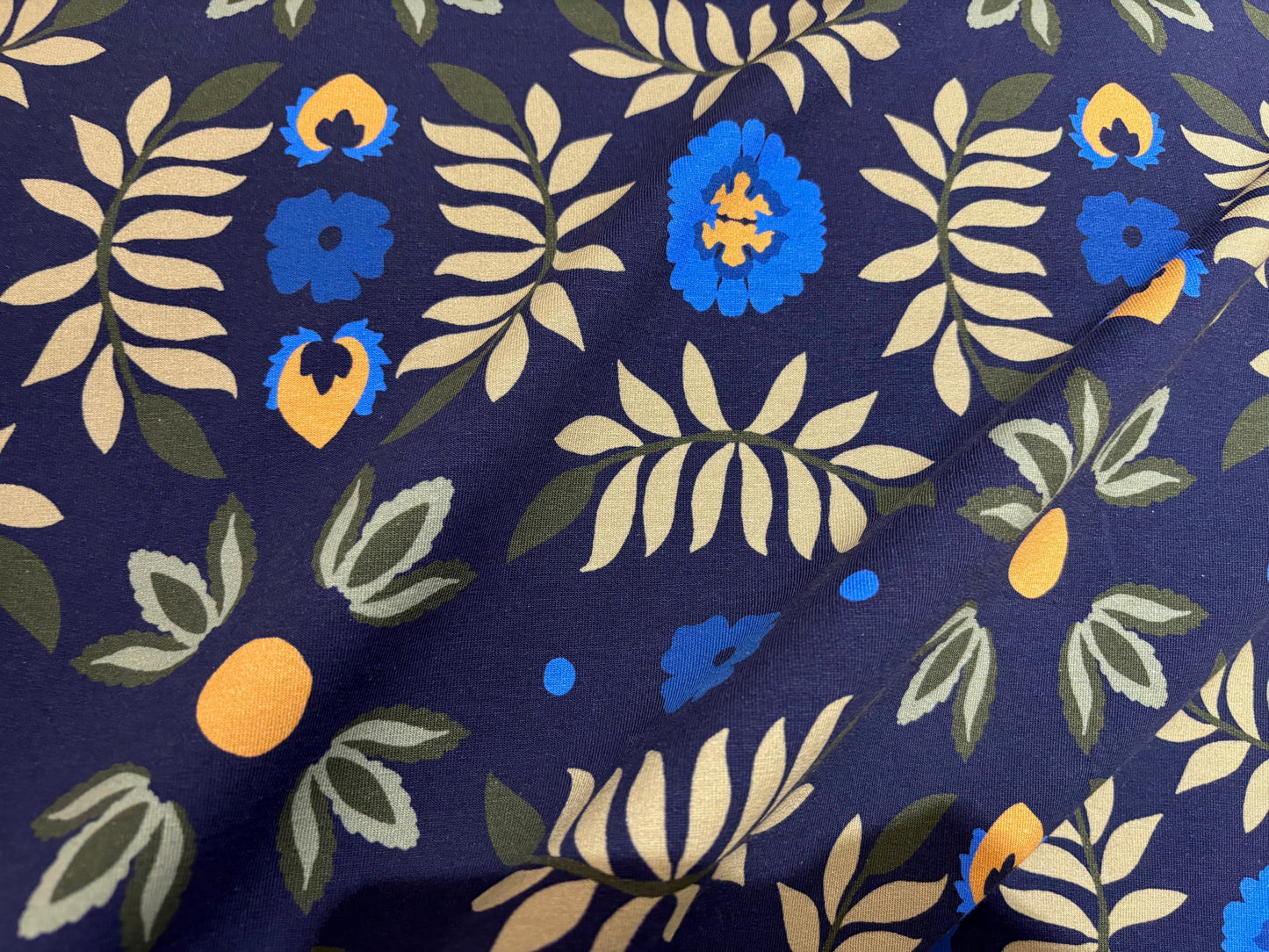 French Terry Blätterranken Blau