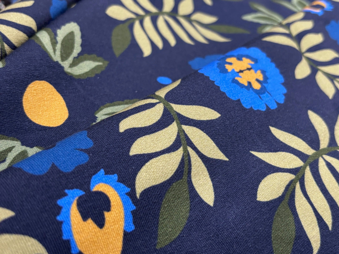 French Terry Blätterranken Blau