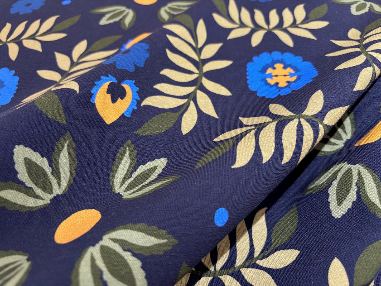 French Terry Blätterranken Blau
