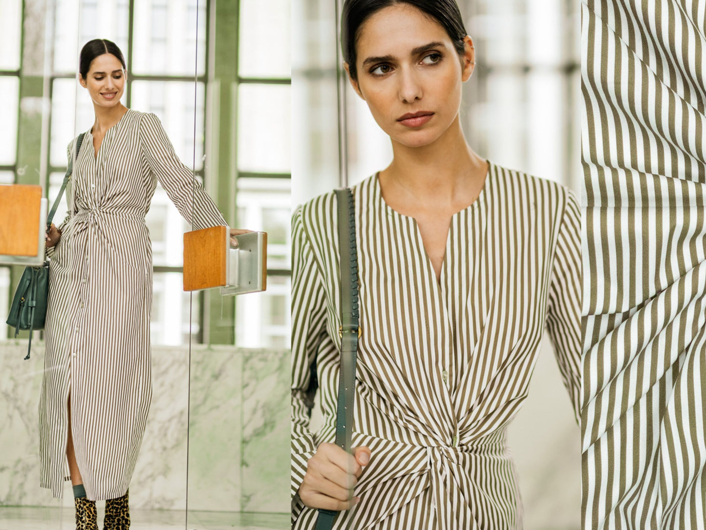 Baumwollstoff Olive/Khaki gestreift