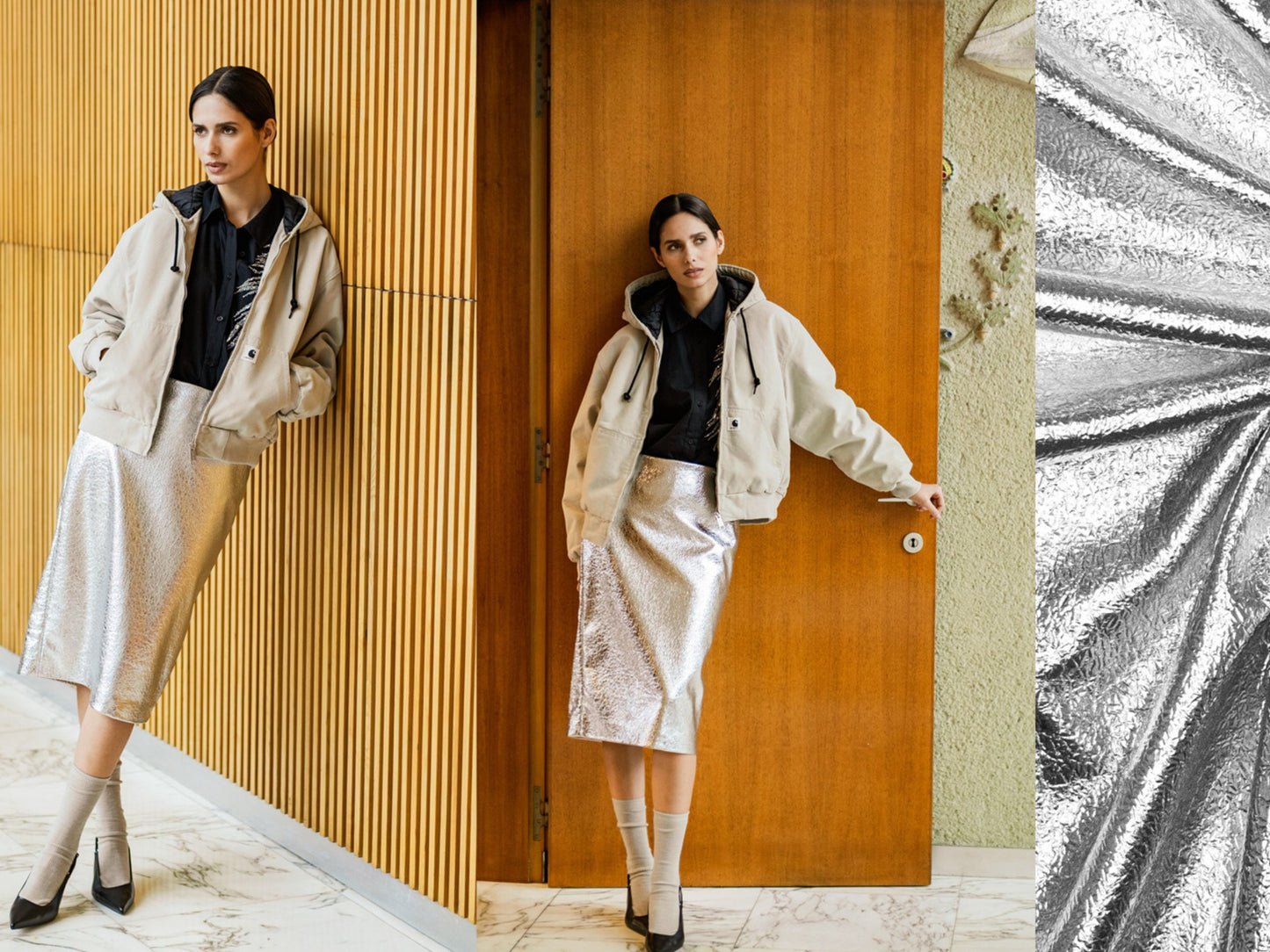 Kunstleder Silber foliert crushed