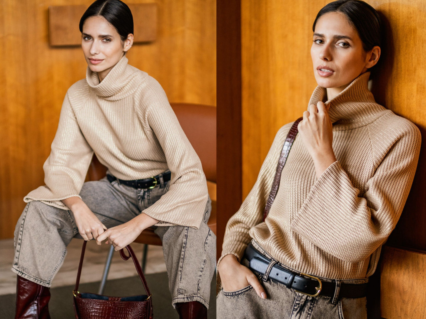 Rippenstrickstoff Goldbeige Karamell