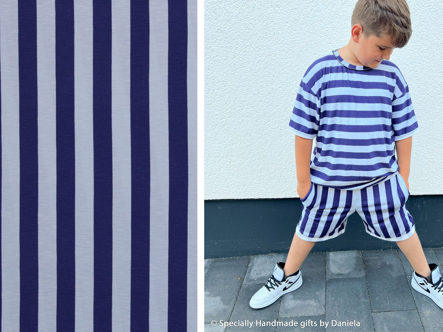 Viskosejersey Happy Stripes Blau/Graublau