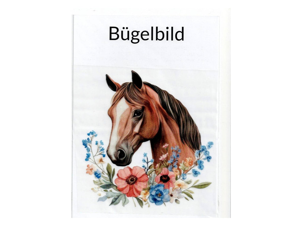 Großes Bügelbild Pferd mit Blumen