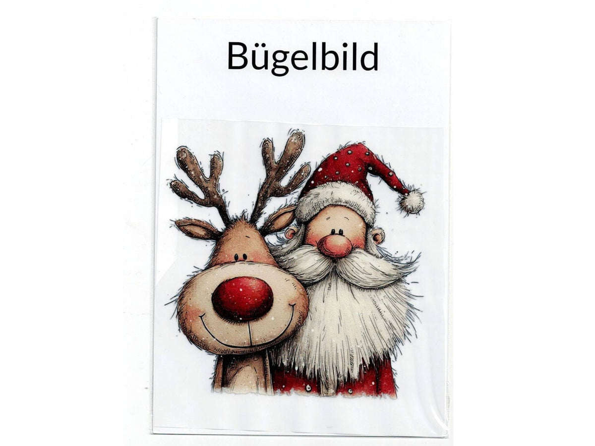 Großes Bügelbild Weihnachtsmann und Elch