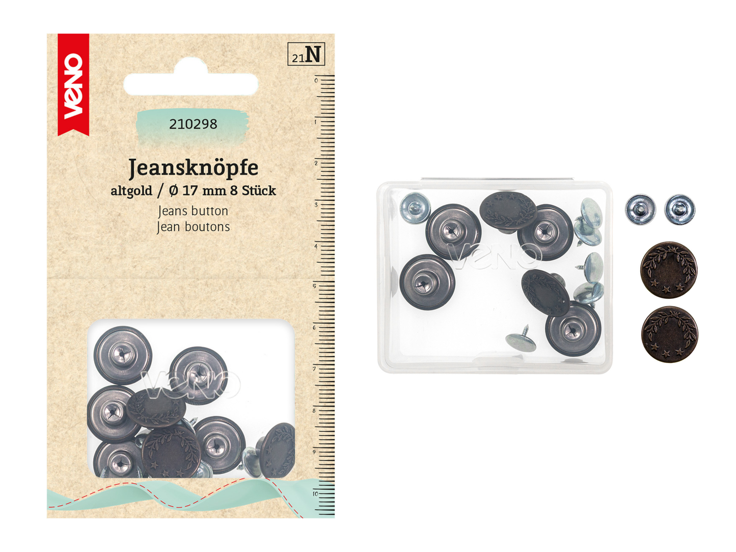 VENO Jeansknöpfe Altgold 17 mm nähfrei