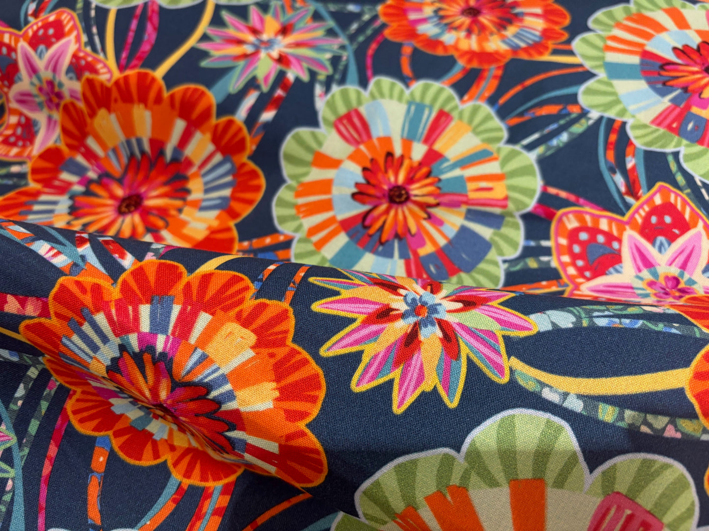 Baumwollstoff Festival Blumen Rot/Petrol Odile Bailloeul