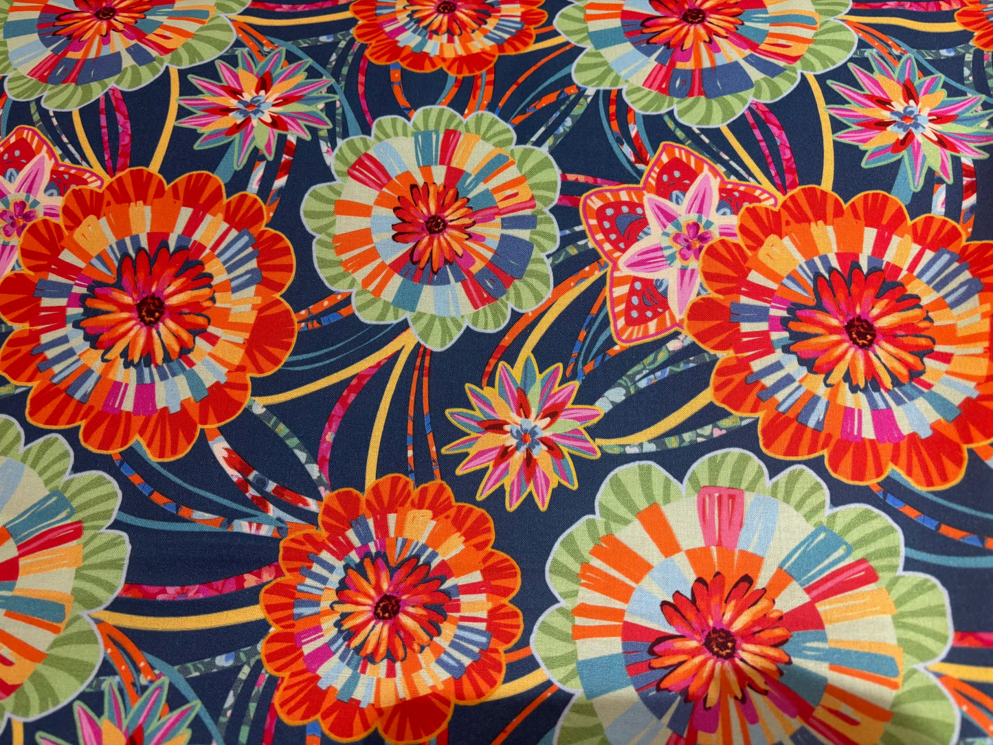 Baumwollstoff Festival Blumen Rot/Petrol Odile Bailloeul