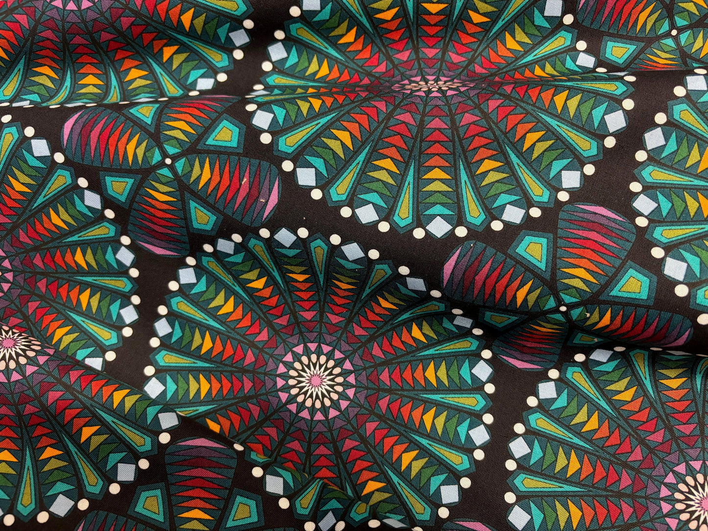 Baumwollstoff Bunte Rosette Stained Glass