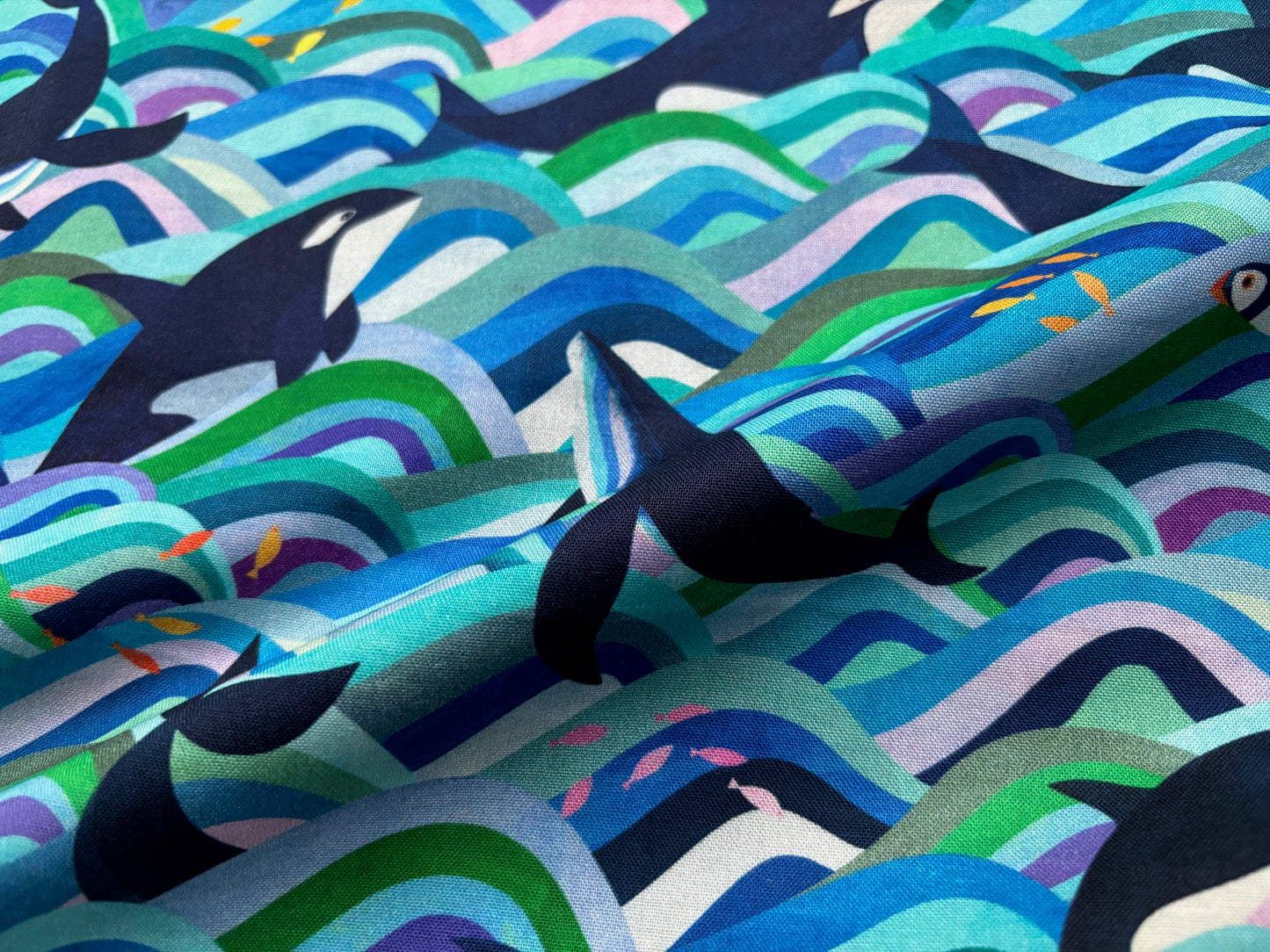 Baumwollstoff Whale Dance Wale Türkis