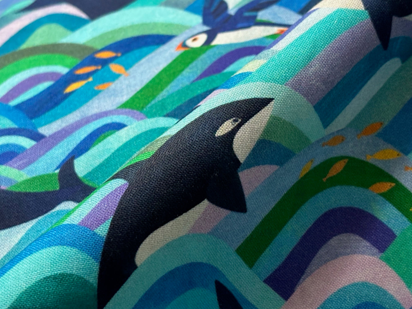 Baumwollstoff Whale Dance Wale Türkis