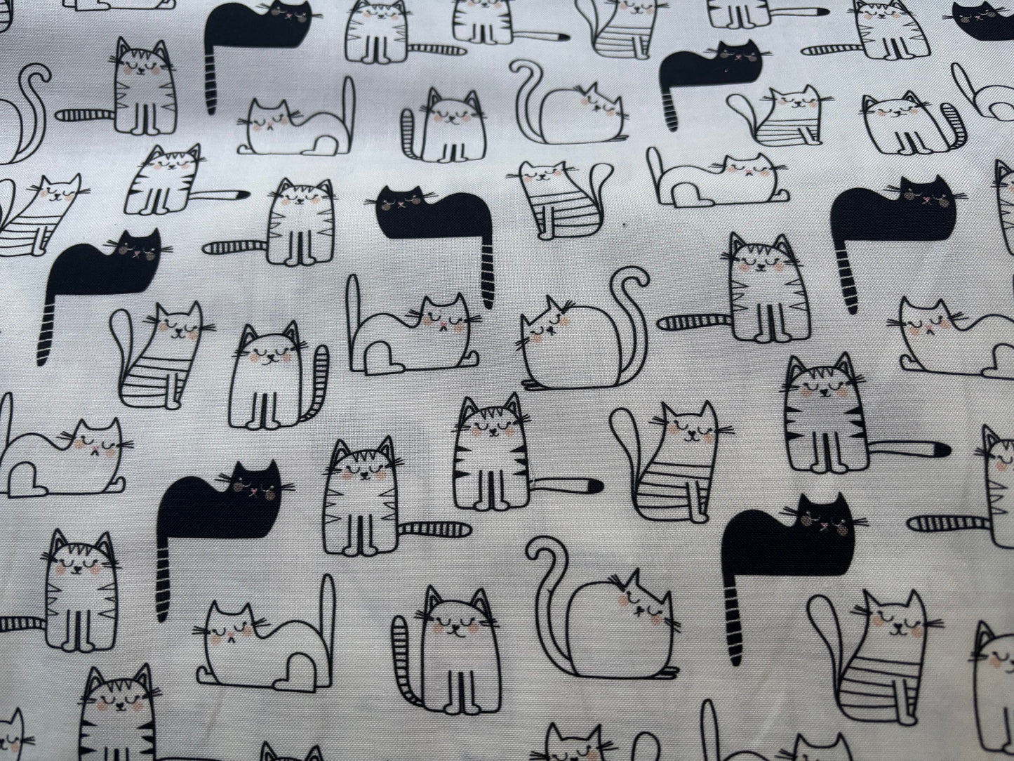 Baumwollstoff Katzen Schwarz auf Weiß