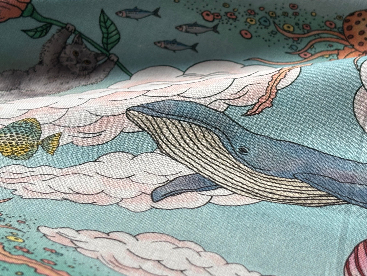 Baumwollstoff Wale und Katzen unter Wasser KOKKA