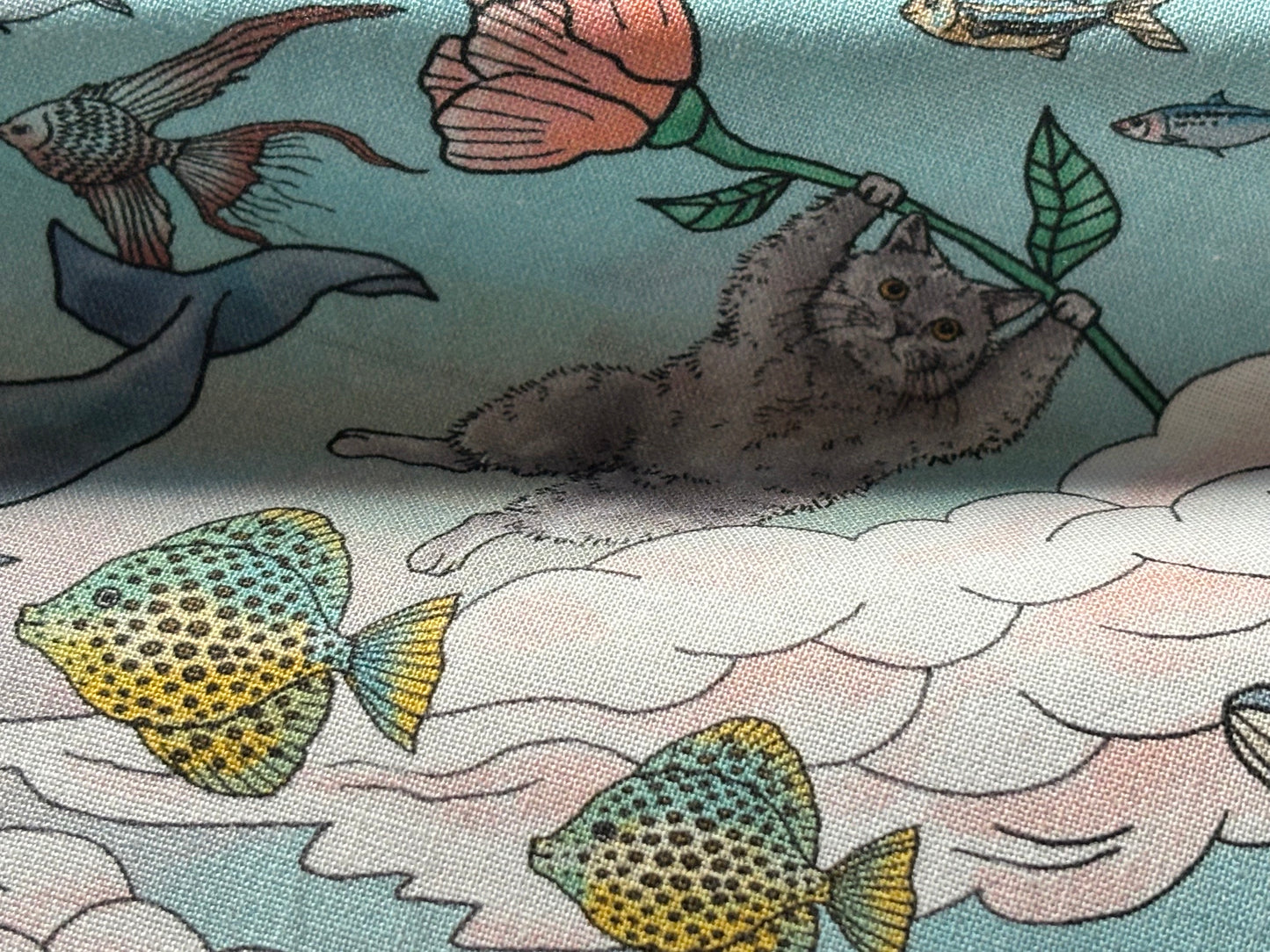 Baumwollstoff Wale und Katzen unter Wasser KOKKA