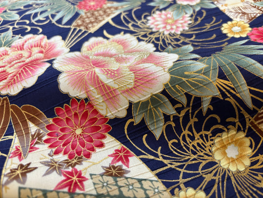 Baumwollstoff ASIA Blumen Violett Koralle Gold