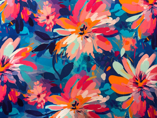 Viskose-Jersey Bunte Blumen Kobalt Avalana