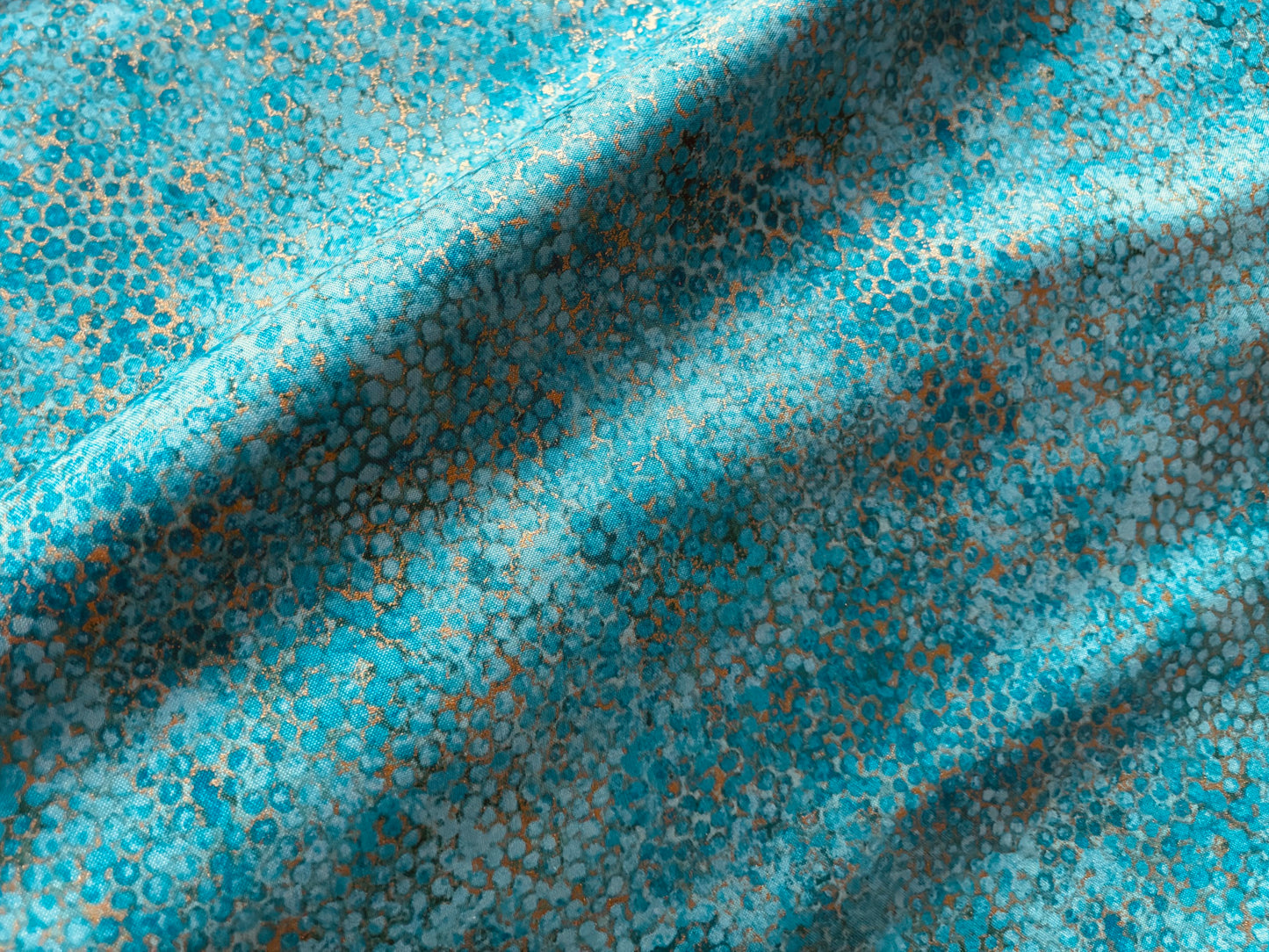 Baumwollstoff Shimmer Türkisblau Gold metallic
