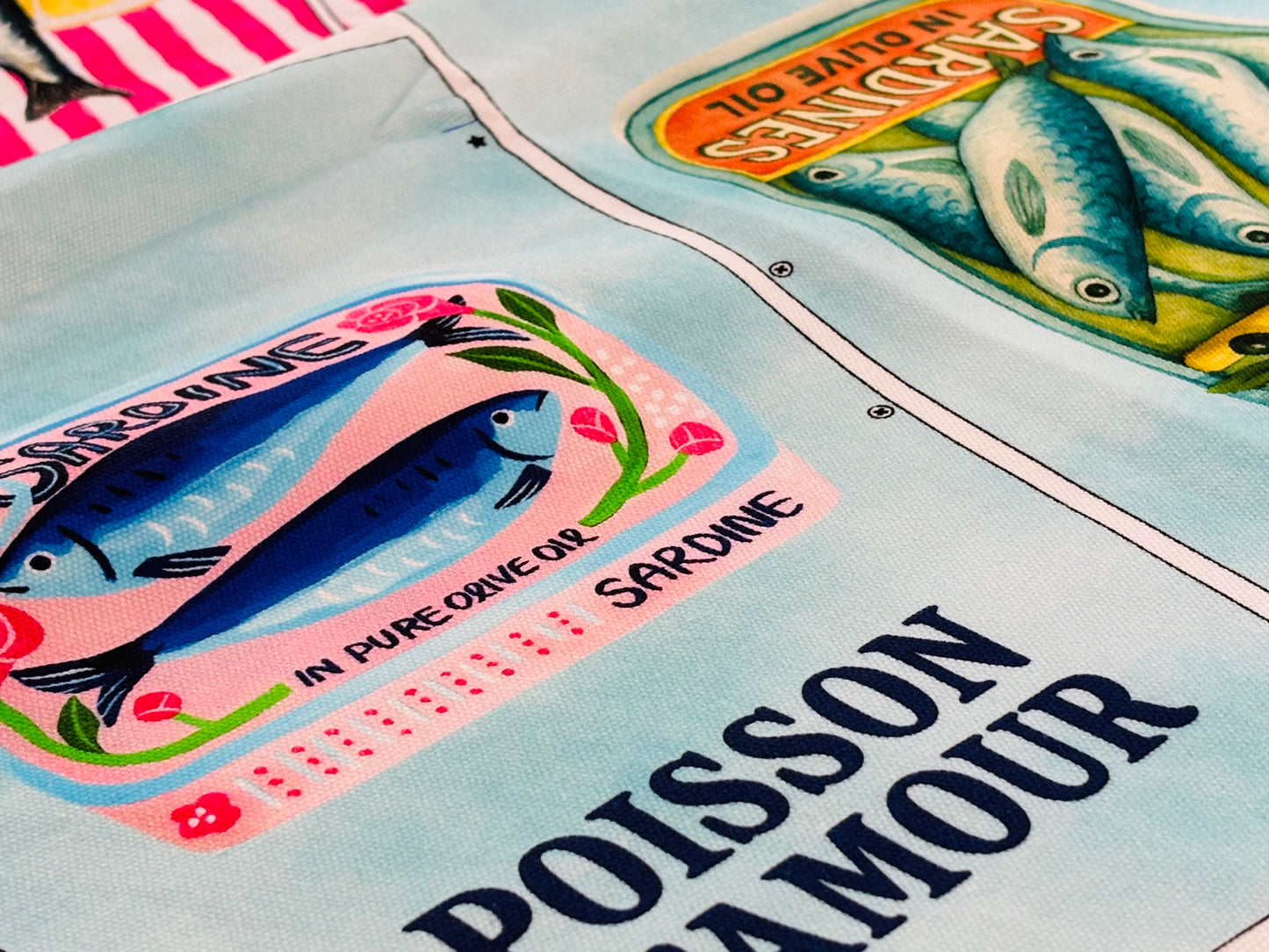 Baumwollstoff-Panel Tasche Marseille Sardines