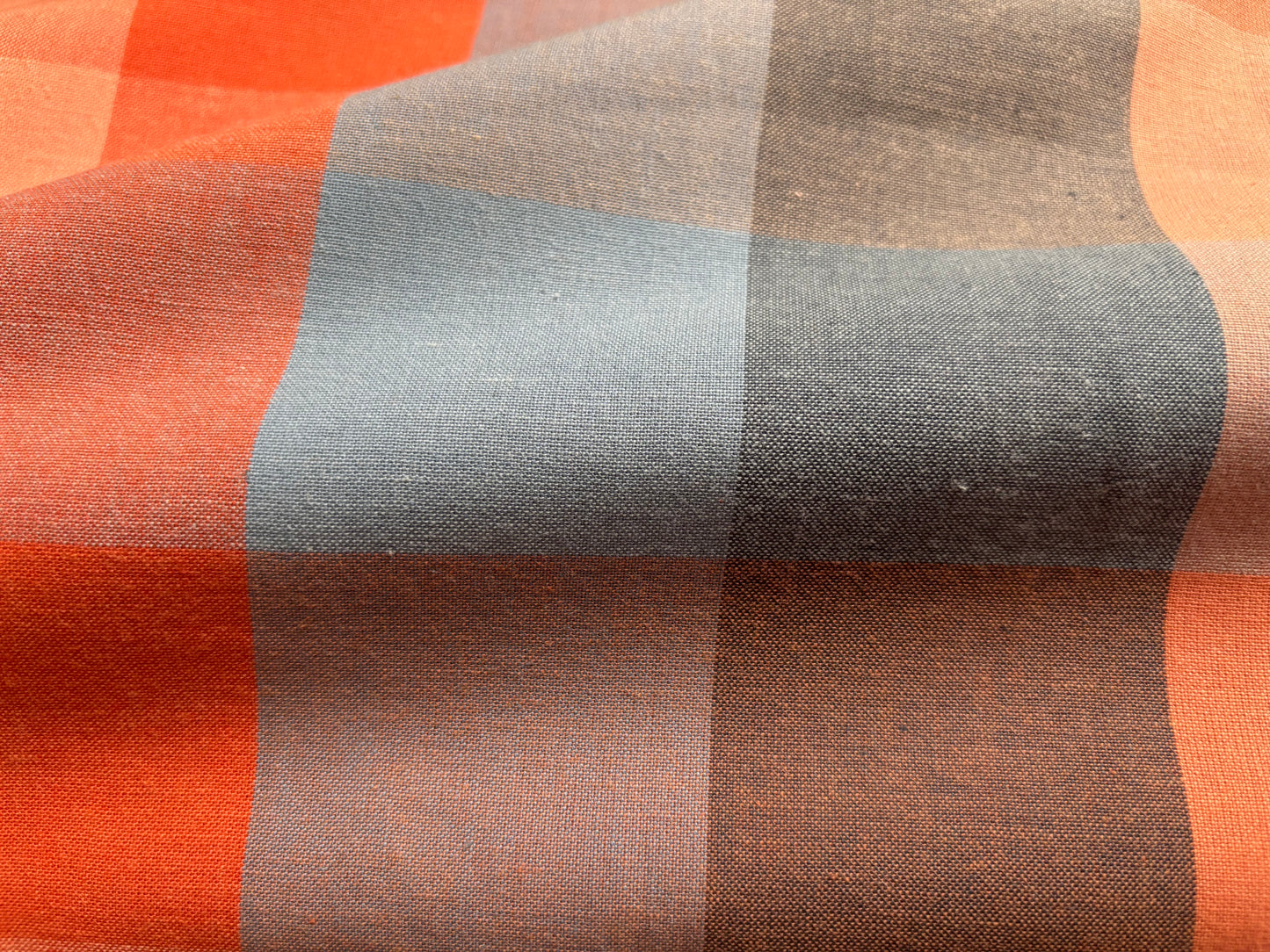 Baumwollwebstoff Große Karos Orange/Bleu