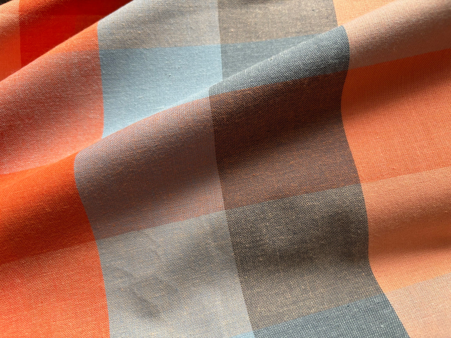 Baumwollwebstoff Große Karos Orange/Bleu