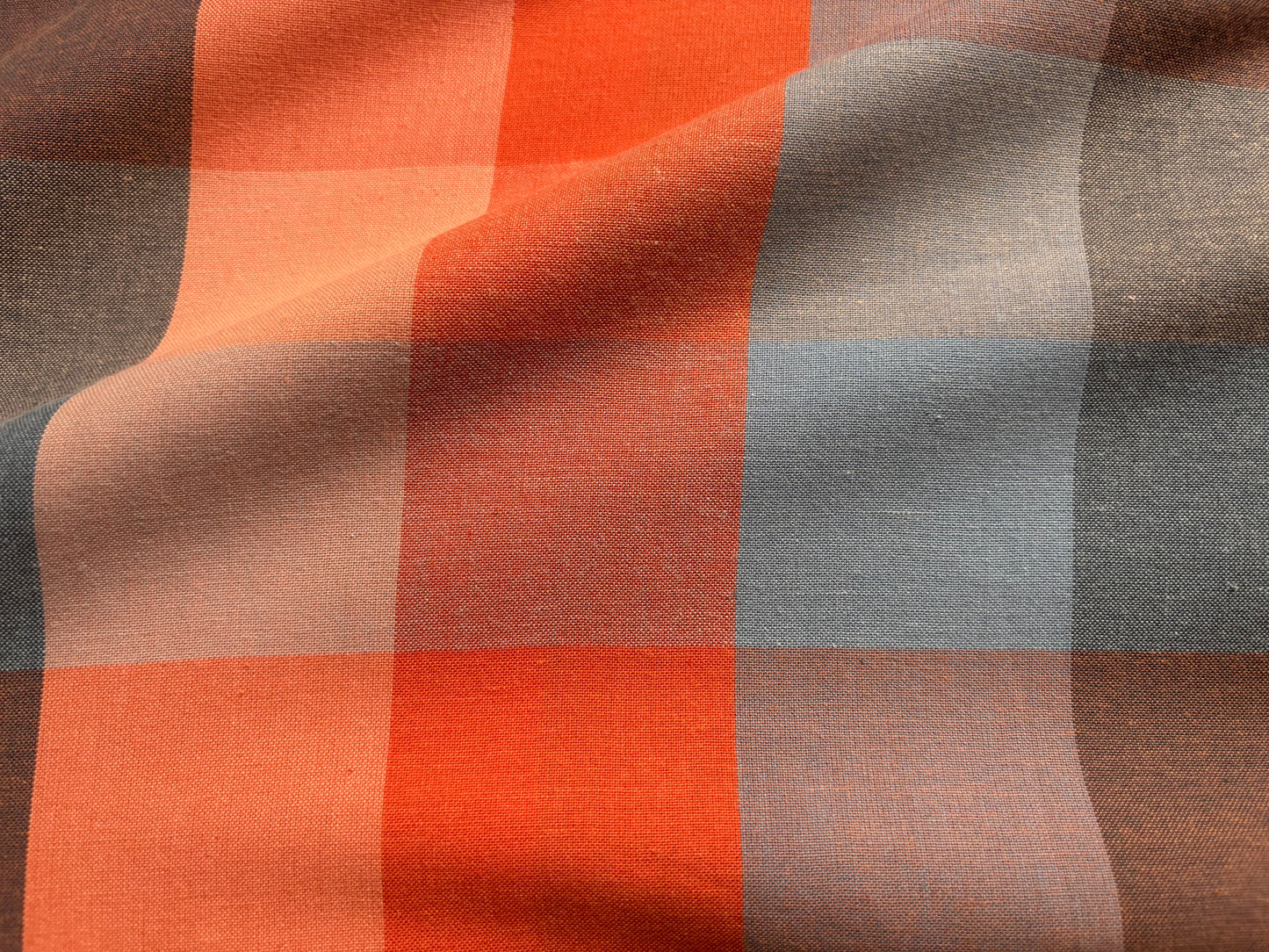 Baumwollwebstoff Große Karos Orange/Bleu