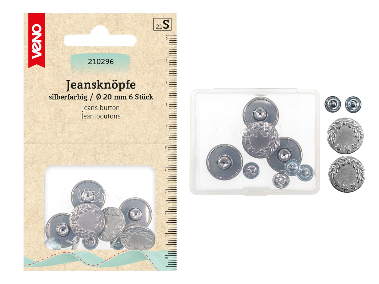 VENO Jeansknöpfe Silber 20 mm nähfrei