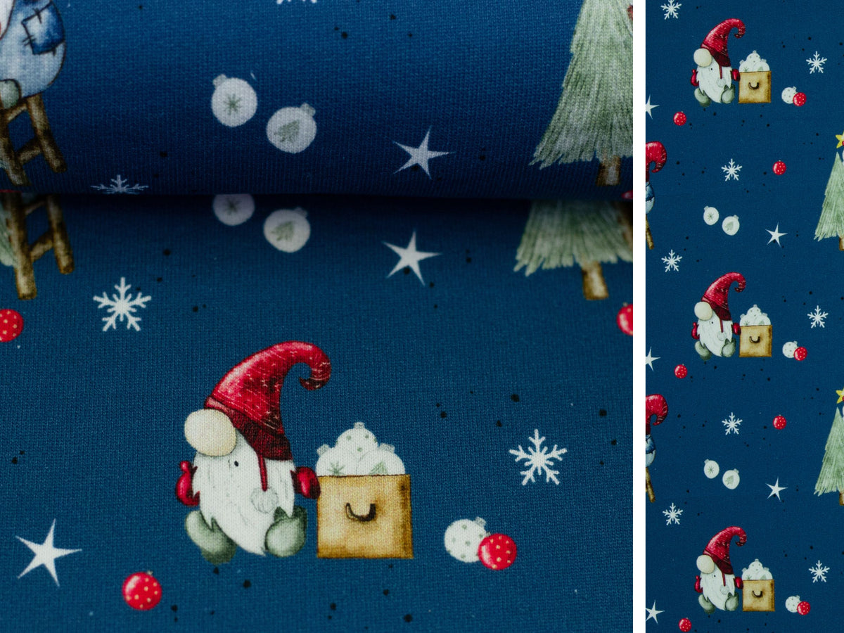 Sweatshirtstoff Weihnachtswichtel Blau