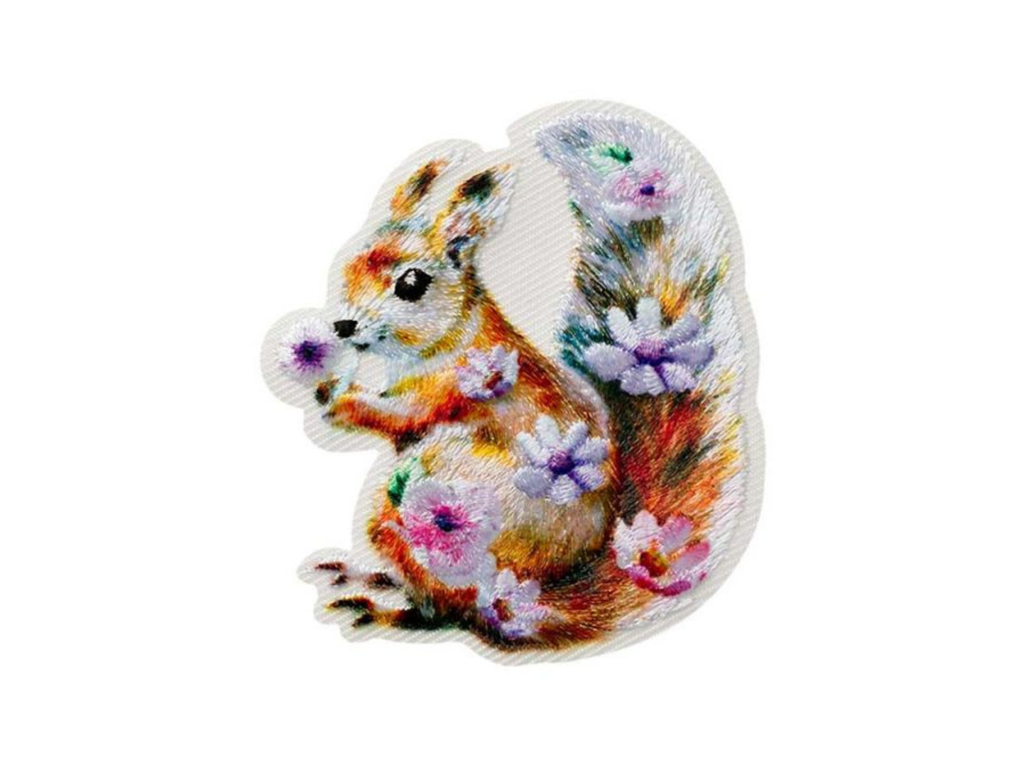 Eichhörnchen mit Blümchen Bügelbild/Applikation