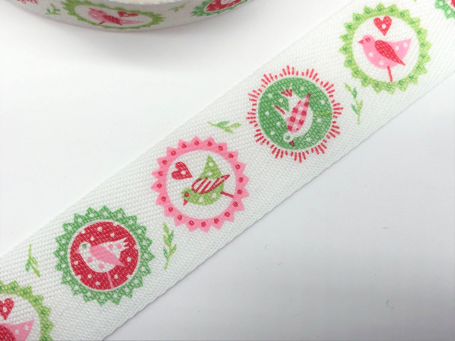 Webband Medaillions Vögel Weiß