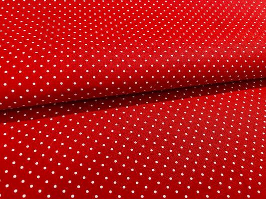 Baumwollstoff Pünktchen Weiß auf Rot