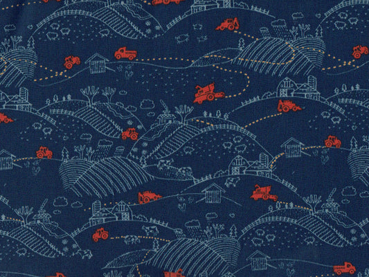 Kinderstoff Bauernhof Dunkelblau