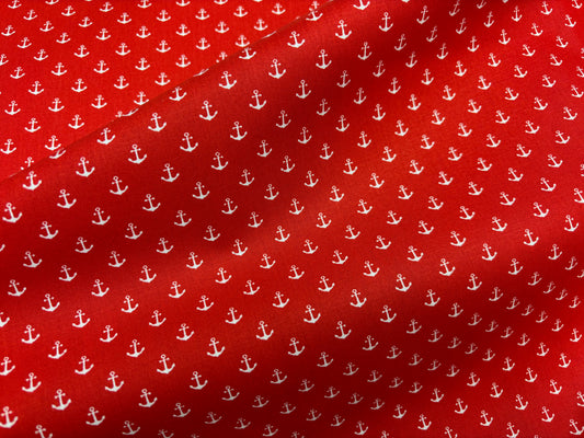 Baumwollstoff Anker in Weiß auf Rot