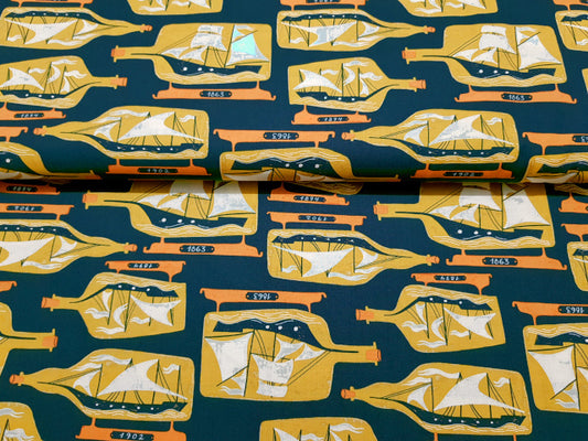 Baumwollstoff Schiffe in Flaschen