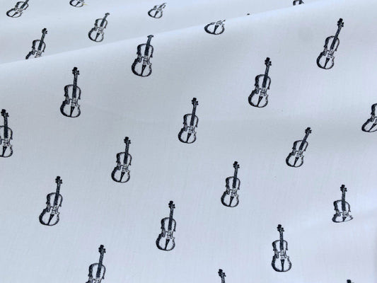 Baumwollstoff Violine Geige auf Weiß