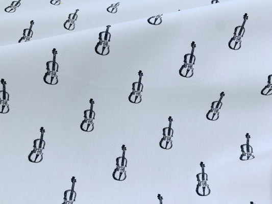 Baumwollstoff Violine Geige auf Weiß