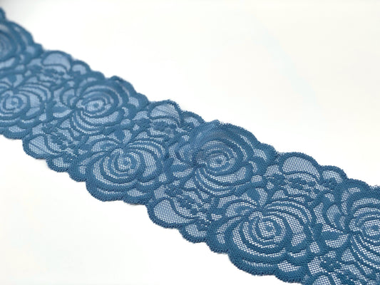 Elastische Spitzenbordüre Rauchblau