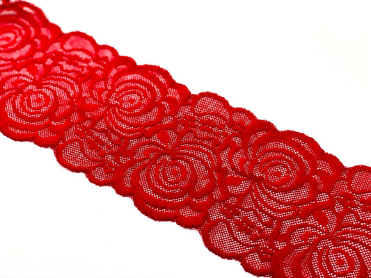 Elastische Spitzenbordüre 90 mm Rot