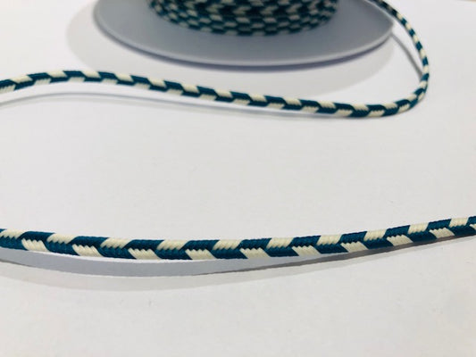 Kordel Petrol Weiß gemustert