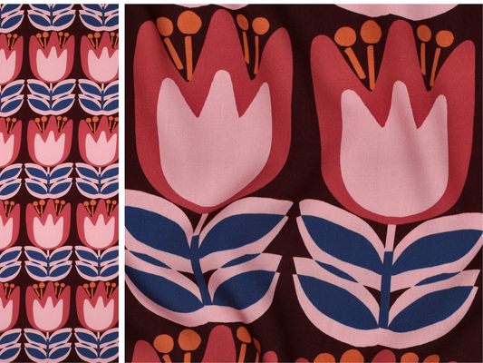 Viskose Lenzing™ EcoVero™ Tulips Bordeaux Blau