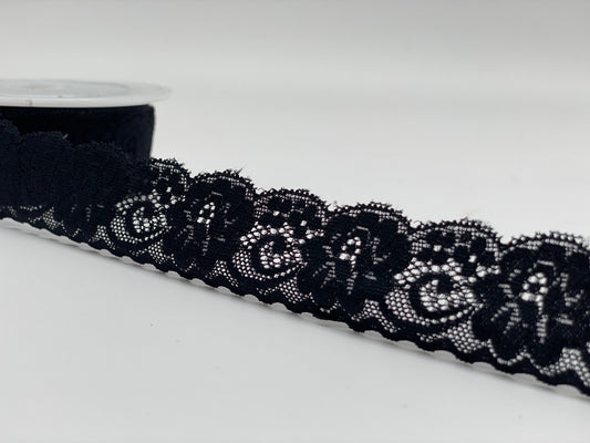Elastische Spitzenbordüre 35 mm Schwarz