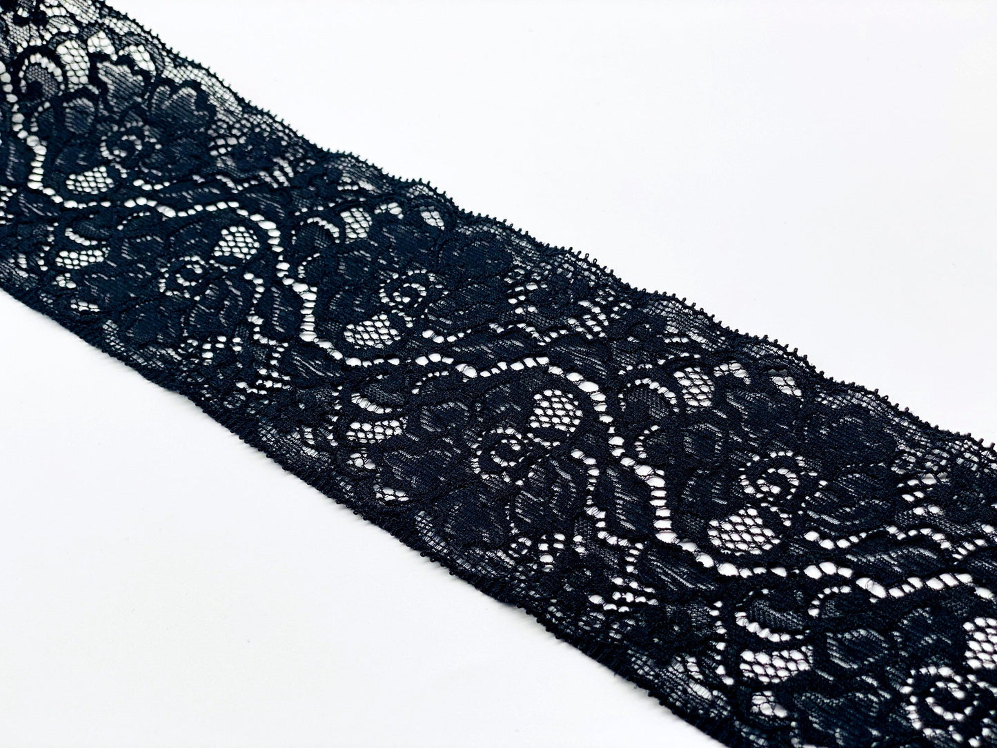 Elastische Spitzenbordüre 80 mm Schwarz