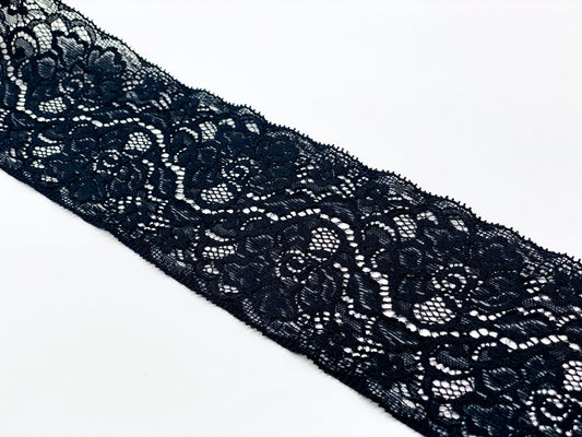 Elastische Spitzenbordüre 80 mm Schwarz