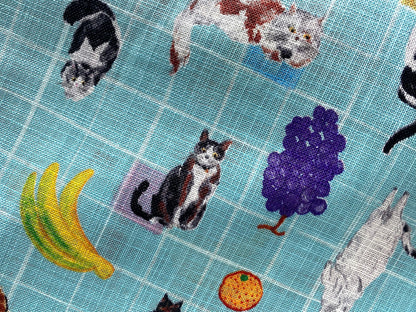 Baumwollstoff Katzen Karo Türkis