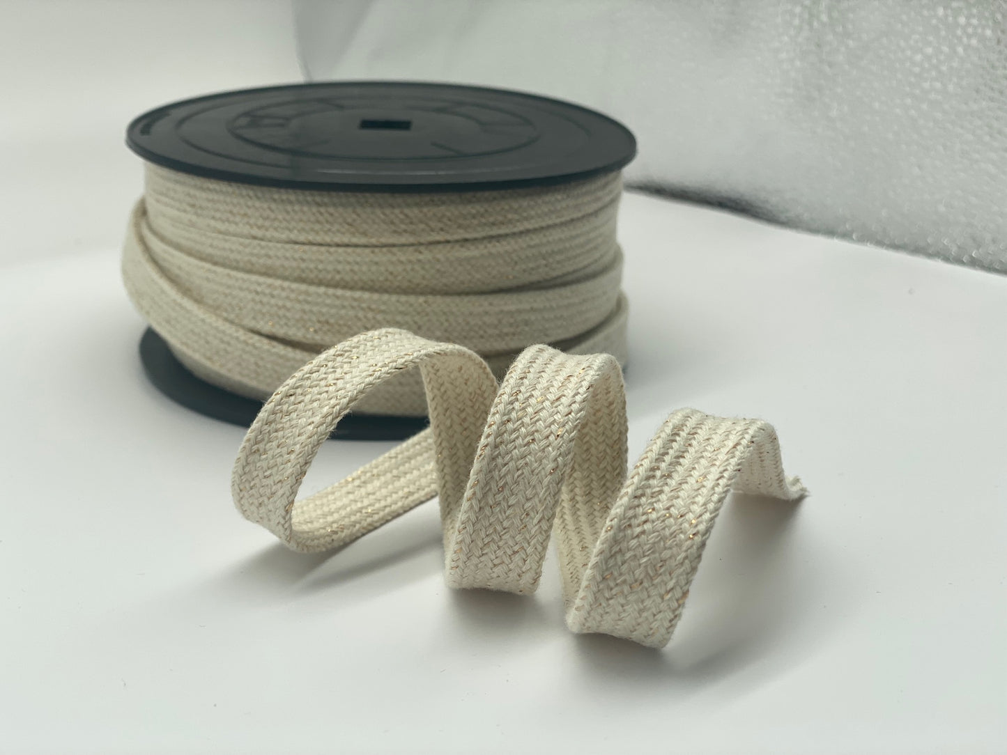 Flachkordel Uni Naturweiß Lurex 15 mm